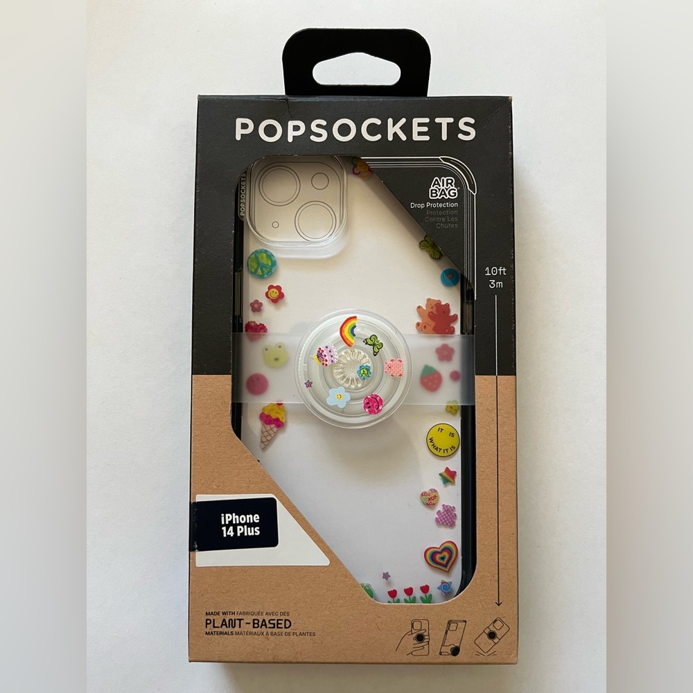 PopSockets Plant-Based Case Apple iPhone 14 Plus with Pop Grip - Indie Stickers